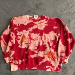 Vintage Nike Unisex Red and Orange Tie-Dye Crew Neck Sweater